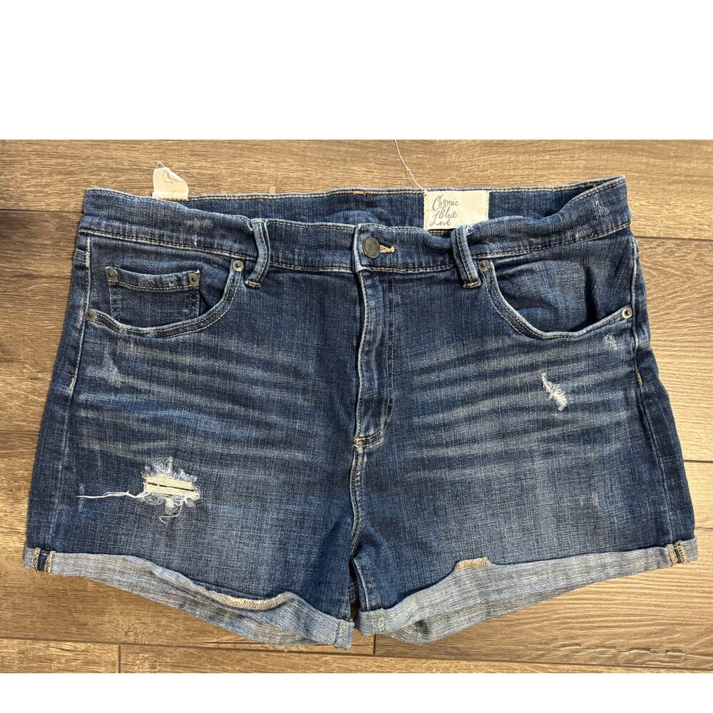 Cosmic Blue Love Medium Wash High Rise Rolled Cuff Shorts Size‎ 33